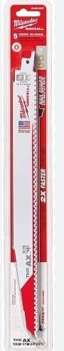 Milwaukee Electric 48-00-5027 The AX SAWZALL Blade, 12 in. Long with 1/2 in. Universal Shank, 5 TPI, 5 PER Pack (1 Pack)