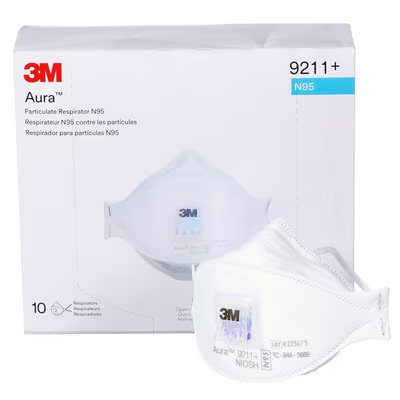 3M 9211+ Aura N95 Disposable Particulate Respirator Mask. Box/10 Each