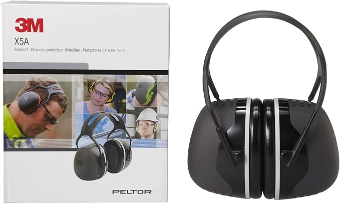 3M X5A Over-The-Head Hearing Protection Ear Muffs, Noise Protection, NRR 31dB, Construction, Manufacturing, Maintenance, Automotive, Black