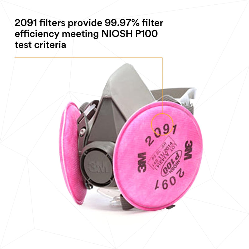 3M 6391 Half Facepiece Respirator Assembly with 3M Particulate Filters 2091 P100, Size: Large . Each