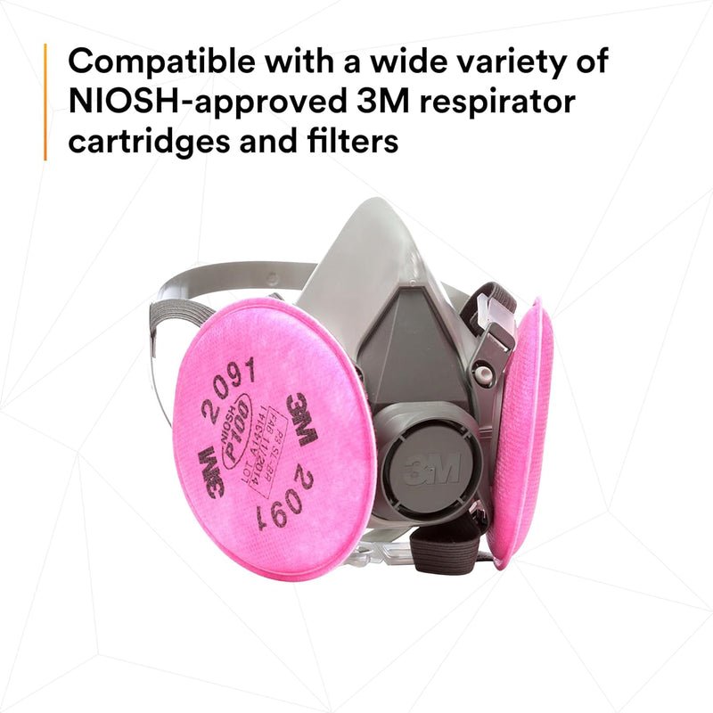 3M 6391 Half Facepiece Respirator Assembly with 3M Particulate Filters 2091 P100, Size: Large . Each