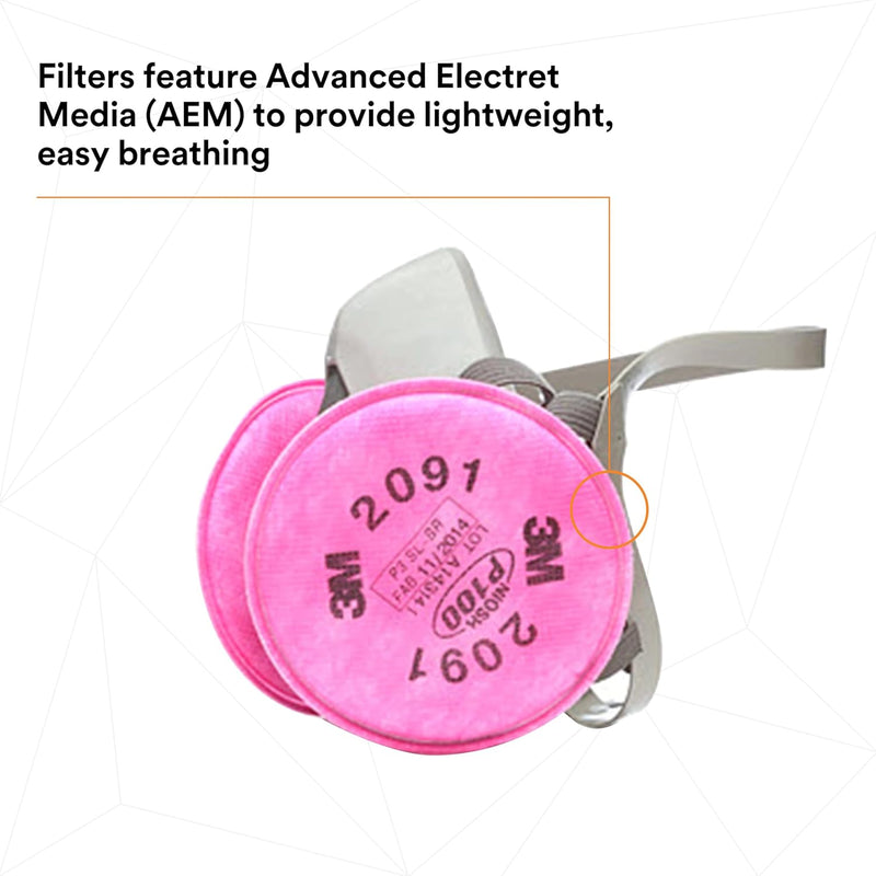 3M 6391 Half Facepiece Respirator Assembly with 3M Particulate Filters 2091 P100, Size: Large . Each