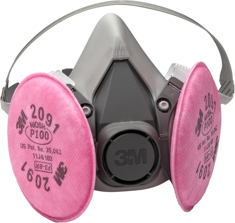 3M 6391 Half Facepiece Respirator Assembly with 3M Particulate Filters 2091 P100, Size: Large . Each