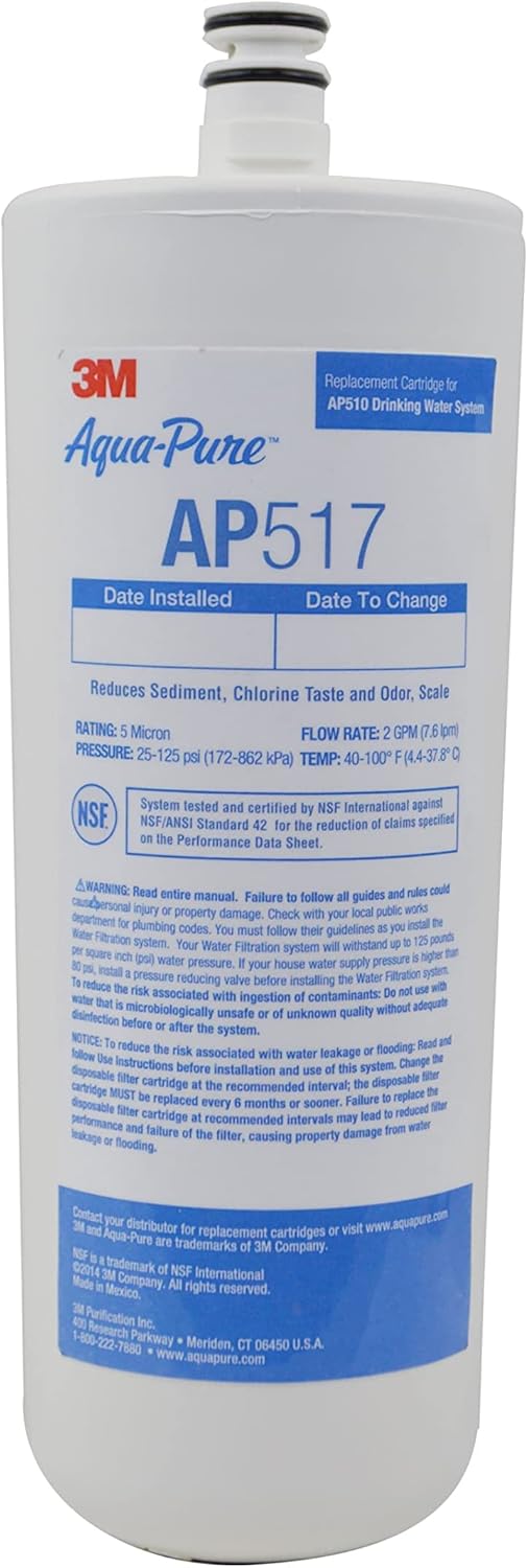 3M Aqua-Pure AP517 Filter, Under Sink, CTO/Scale, 6mo