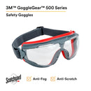 3M GoggleGear GG501SGAF Splash Goggle with Clear Scotchgard Anti-Fog Lens, black/red. Each