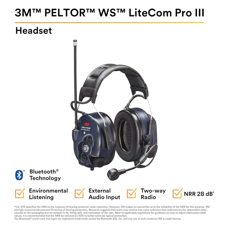 3M Peltor LiteCom PRO III MT73H7A4D10NA Headset, NRR 28dB