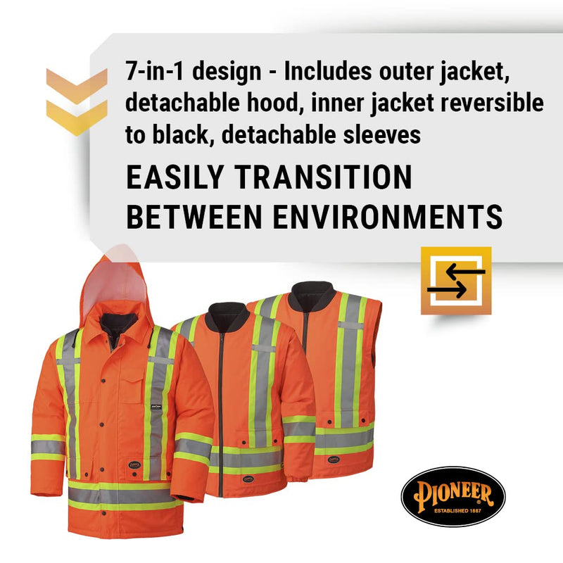 Clearance... Pioneer V1120150-2XL Hi-Vis 7-in-1 Waterproof Parka – Hi-Vis Orange – 2XL