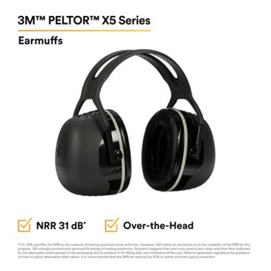 PK/5: 3M PELTOR X5A Over-The-Head Ear Muffs, Noise Protection, NRR 31dB, Black