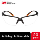 3M Safety Glasses, Privo, 20 Pack, ANSI Z87, Anti-Fog Clear Lens, Black Frame, European Style