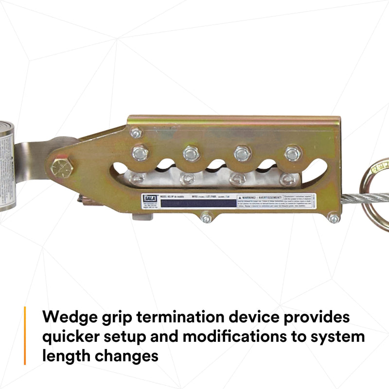 3M DBI-SALA Sayfline 7602060 Horizontal Lifeline System, 60' Cable with Wedgegrip Termination, Turnbuckle Tensioner, Energy Absorber, Silver