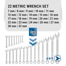JET Torque Wrench Set and Organizer – 22 Piece Metric Raised Panel Combination, Up to 7mm - 32mm Sizes, Industrial Strength Chrome Vanadium, Included Pouch, Meets ANSI Specifications, 700177