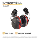 3M PELTOR Ear Muffs, Noise Protection, Hard Hat Attachment, NRR 25 dB, Construction, Manufacturing, Maintenance, Automotive, Woodworking, Heavy Engineering, Mining, X3P3E