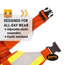 Pioneer FR 7-Pocket Overall Bib Work Pants, Premium Cotton & Nylon Blend, Reflective Stripes, Orange, 4XL, V2540480-4XL