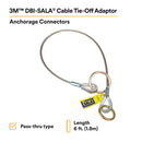 3M DBI-SALA 5900551 Anchorage Connector, 6' Cable Tie-Off Adaptor, Pass-Thru Type, Silver