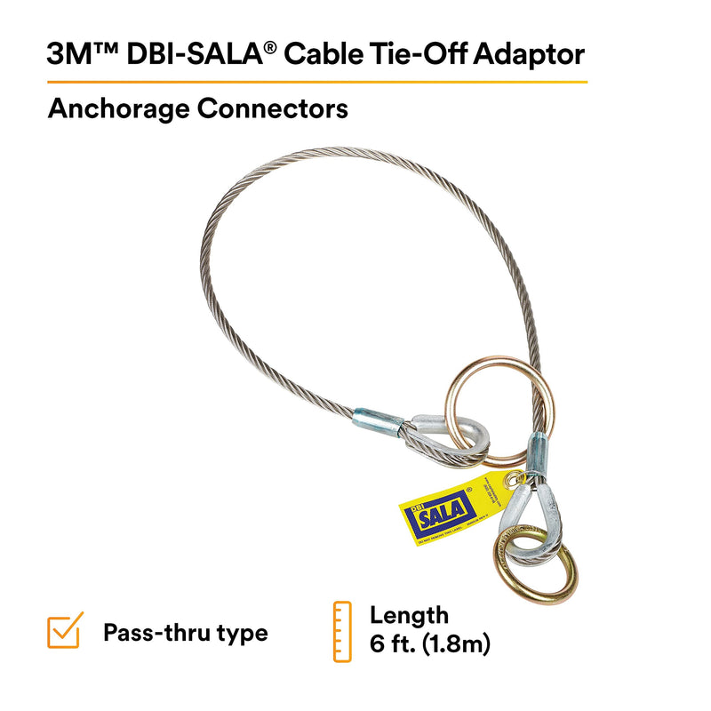 3M DBI-SALA 5900551 Anchorage Connector, 6' Cable Tie-Off Adaptor, Pass-Thru Type, Silver