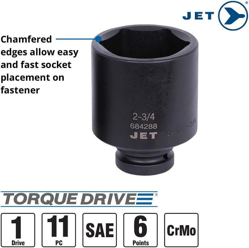 Jet 1-inch Drive, 16-Piece Deep SAE Professional Impact Socket Set, 6 Point, 610508