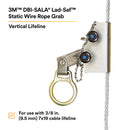 3M DBI-SALA 5000338 Vertical System Component, Manual Wire Rope Grab for Use On 3/8" (95 mm) 7x19 Cable Lifeline, Silver