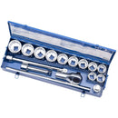 JET 17-Piece 1-inch Drive SAE, 12 Point, Ratchet Wrench Chrome Socket Set, 600505