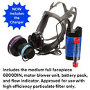 3M Powerflow Face-Mounted Powered Air Purifying Respirator (PAPR), Respiratory Protection 6800PF, NiCd Rechargeable Battery, Medium Size
