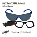 3M Solus 27557 3M Solus, 1000-Series, S1102SGAF-Kt, Foam, Strap, Black/Blue, Grey Scotchgard Anti-Fog Lens, One Size