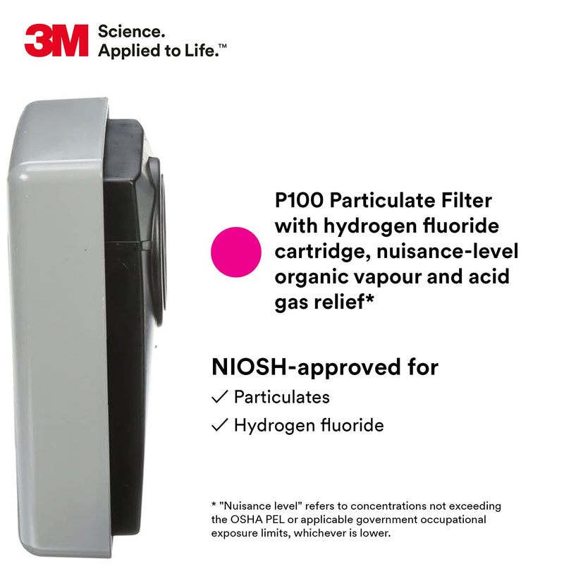 PK/6 Pairs: 3M P100 7093C Respirator Cartridge Filter, Hydrogen Fluoride, Lead, Asbestos, Cadmium, Arsenic, MDA, Metal Welding, Soldering, Brazing, Torch Cutting, Pouring