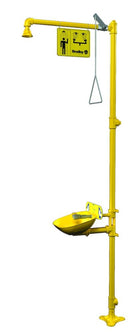 Bradley S19314EW Combination Drench Shower with Halo Eyewash, Plastic Shower Head and Plastic Bowl, Galvanized Steel Pipe with Yellow Polyurethane Paint