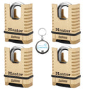 Master Lock 1177D 2-1/4in (57mm) Wide ProSeries Shrouded Brass Resettable Combination Padlock, 4 Pack Bundle w/Lumintrail Key Chain Light