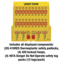 Master Lock 1484BP410 20 Pack Lockout Station with Cover, Includes 20 Zenex Padlocks, Yellow