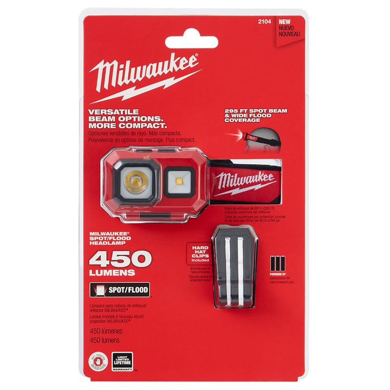 Milwaukee 2104 Spot Flood 450 Lumens Adjustable Hard Hat Headlamp Light