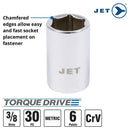 JET 30-Piece 3/8-inch Drive Metric, 6 Point, Ratchet Wrench Chrome Socket Set, 600234