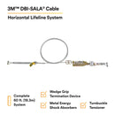 3M DBI-SALA Sayfline 7602060 Horizontal Lifeline System, 60' Cable with Wedgegrip Termination, Turnbuckle Tensioner, Energy Absorber, Silver