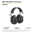 3M PELTOR ProTac III Headset, Black, Headband