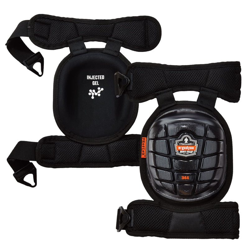 Ergodyne Proflex 344 Professional Knee Pads, Protective Short Cap, Injected Gel Techology, Adjustable Padded Comfort Straps, Black