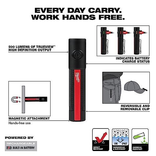 Milwaukee 2011R 500 Lumens EDC Everyday Carry Internal Rechargeable Flashlight with Magnet