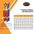 Pioneer FR 7-Pocket Overall Bib Work Pants, Premium Cotton & Nylon Blend, Reflective Stripes, Orange, 4XL, V2540480-4XL