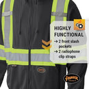 Pioneer 6942 Work Hoodie, High Visibility & Reflective Micro Fleece, Full Front Zipper, Detachable Hood, Black, Unisex, 5XL, V1060570-5XL
