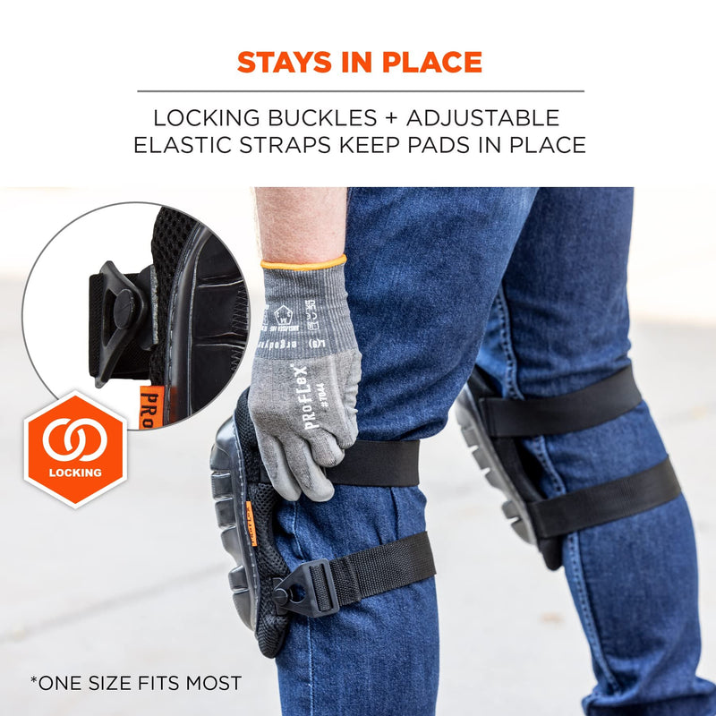 Ergodyne Proflex 347 Professional Knee Pads, Protective Long Cap, Lighweight Gel Padded Technology, Adjustable Straps, Black