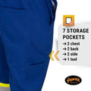 Pioneer FR 7-Pocket Overall Bib Work Pants, Premium Cotton & Nylon Blend, Reflective Stripes, Blue, 4XL, V2540450-4XL