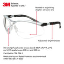 3M Safety Glasses with Readers, BX, +2.5, ANSI Z87, Anti-Fog Anti-Scratch Clear Lens, Silver Frame, Adjustable Length Temples and Lens Angle