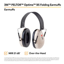 3M Peltor Optime 95 Over-The-Head Folding Earmuffs, Hearing Conservation H6F/V (Pack of 1)