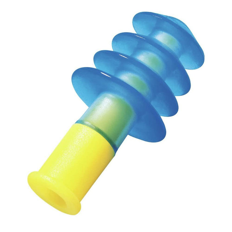 Leight Multiple Use Fusion 4-Flange Blue And Yellow Thermal Plastic Urethane Corded Earplugs With Detachable Nylon Cord (1 Pair Per HearPack, 100 Pair Per Box) [Set of 100]
