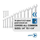 Jet Torque Wrench Set and Organizer – 16 Piece Raised Panel Combination, 1/4 inch - 1-1/4 Inch Sizes, Industrial Strength Chrome Vanadium, Included Pouch, Meets ANSI Specifications, 700121