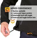 Pioneer Men's Heated Softshell Jacket - Water Resistant with Detachable Hood - Power Bank Not Included (Multiple Colors)