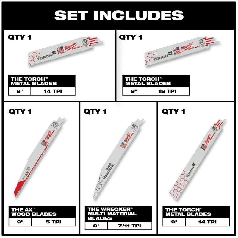 Milwaukee 5 Piece Demo Reciprocating Saw Blade Set Sawzall Bl Set - Demo (5-Piece)
