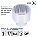 JET 17-Piece 1-inch Drive SAE, 12 Point, Ratchet Wrench Chrome Socket Set, 600505