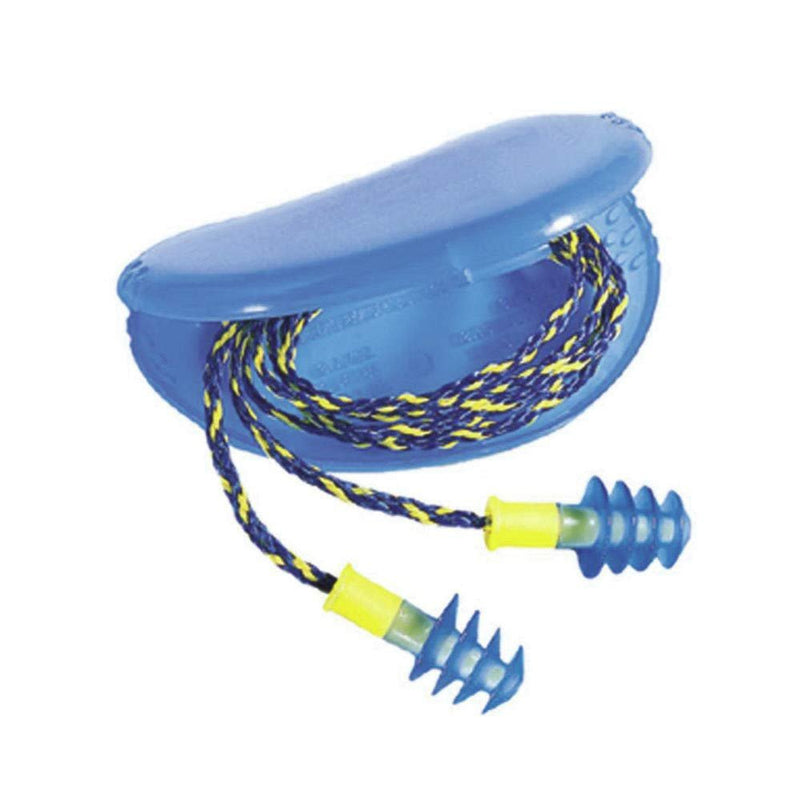 Leight Multiple Use Fusion 4-Flange Blue And Yellow Thermal Plastic Urethane Corded Earplugs With Detachable Nylon Cord (1 Pair Per HearPack, 100 Pair Per Box) [Set of 100]