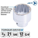 JET 21-Piece 3/4-inch Drive SAE, 12 Point, Ratchet Wrench Chrome Socket Set, 600406