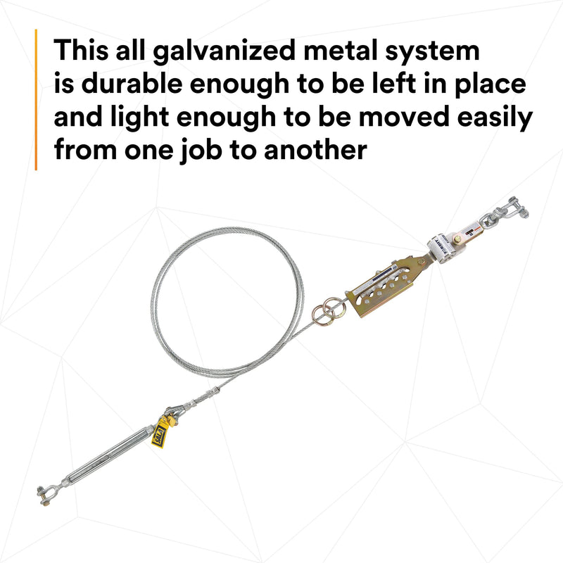 3M DBI-SALA Sayfline 7602060 Horizontal Lifeline System, 60' Cable with Wedgegrip Termination, Turnbuckle Tensioner, Energy Absorber, Silver