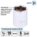 JET 19-Piece 1/2-inch Drive Metric, 6 Point, Ratchet Wrench Chrome Socket Set, 600326