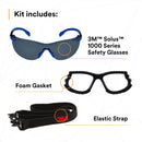 3M Solus 27557 3M Solus, 1000-Series, S1102SGAF-Kt, Foam, Strap, Black/Blue, Grey Scotchgard Anti-Fog Lens, One Size